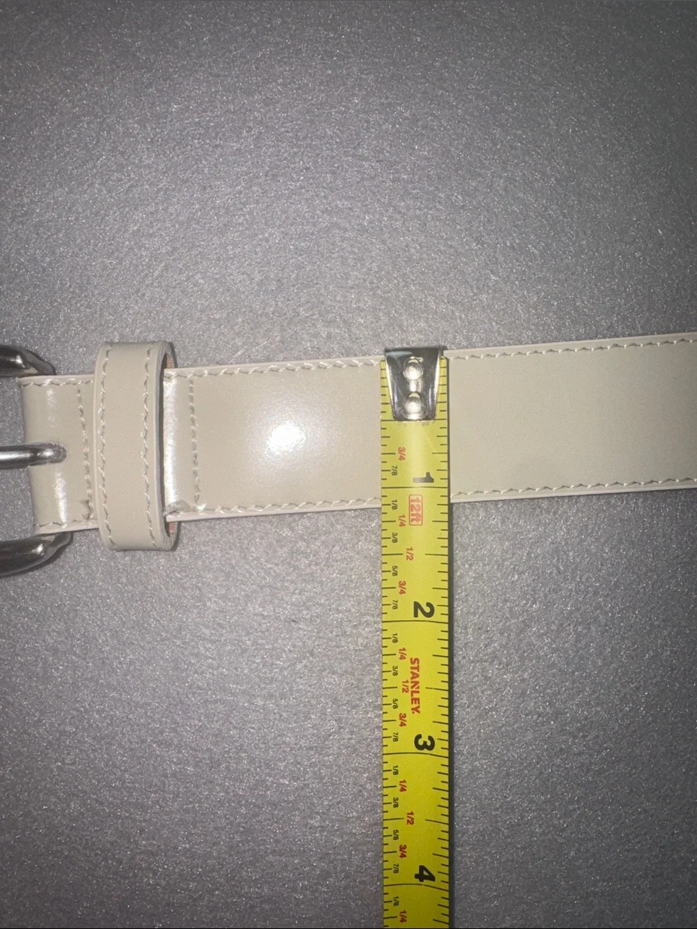 Berge Soft Cream Leather Belt with Brushed Silver Buckle Made in Italy Size M
